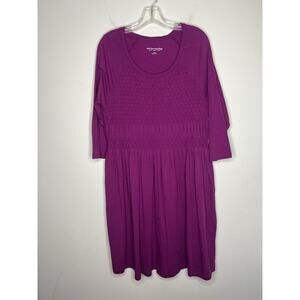 Soft Surroundings Women’s Sylvie Smocked Dress Purple Scoop Neck Size Large